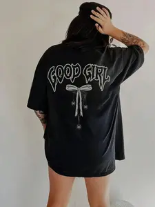 Graphic Tee for Women, Gothic Good Girl Print,Grunge Style, Spider Web Aesthetic