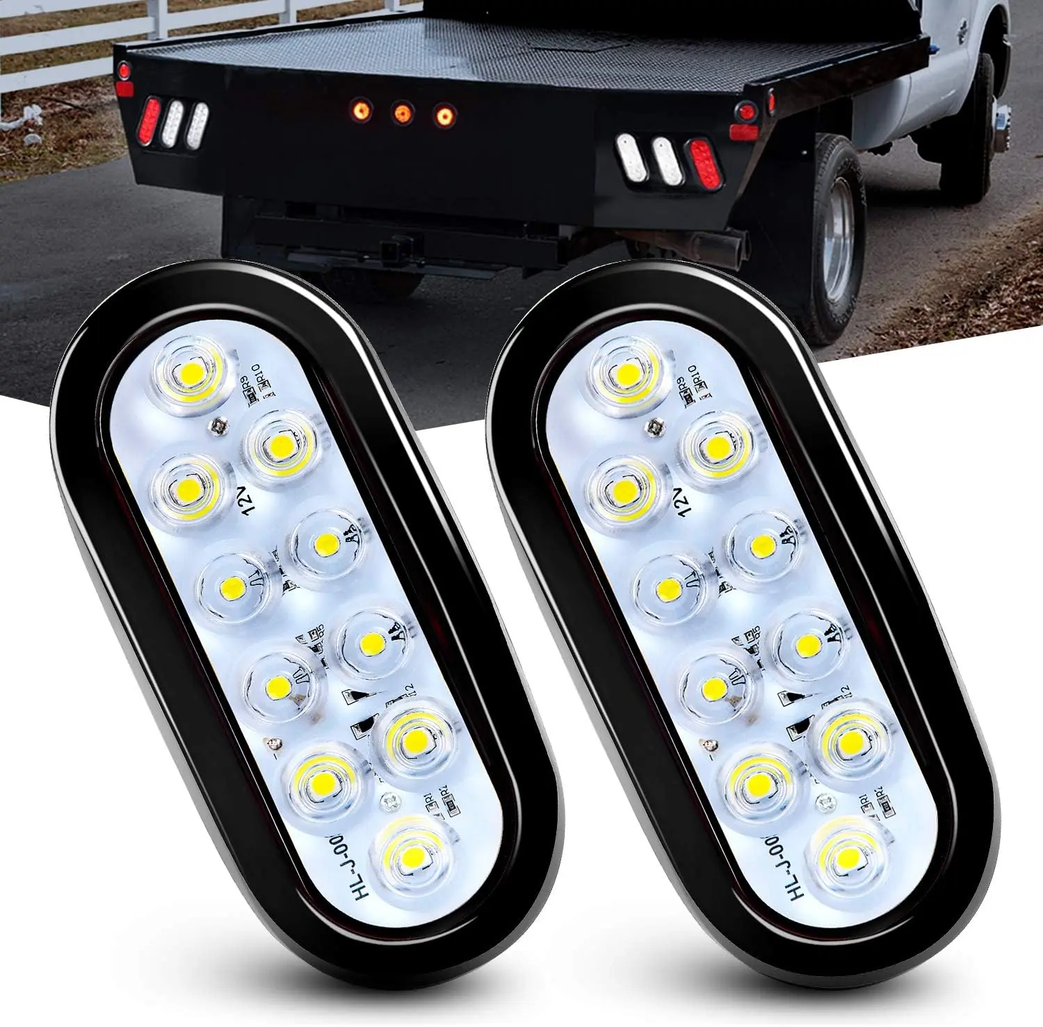 Nilight 6-Inch Oval White LED Trailer Tail Lights, 2PCS 10-LED Units with Flush Mount Grommets & Plugs, IP67 Waterproof Reverse/Back Up Lights for RV Trucks, Car Lighting Accessories, Led Backlights