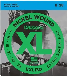 D'Addario EXL130 Nickel Wound Electric Guitar Strings, Extra-Super Light, 8-38