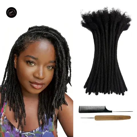 CCLG  Loc extension 100% Real natural Human Hair Handmade Dreadlock Extensions | Dyeable & Bleachable | 0.4-0.8cm Width | 4-12 Inches | Perfect for locrepair add Length & Thickness Boost locjourney basic style