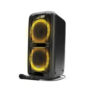 Dolphin SP-2100RBT Dual 10" Bluetooth PA Speaker with 3400W Output X-BASS Bass WaveSync Stereo 7-Color LED Lights Guitar & Mic Inputs Portable Trolley Design