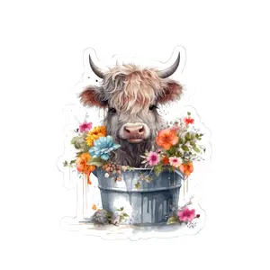 Cute Cow Floral Kiss-Cut Stickers, Cow Lover Decor, Farmhouse Aesthetic, Plant Lover Gift, Boho Room Decor, Scrapbooking Supplies