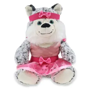 DOLLIBU Super-Soft Polyester Stuffed Husky Toy - Ballet Theme Plush Figure with Removable Ballerina Dress-Up Removable Set