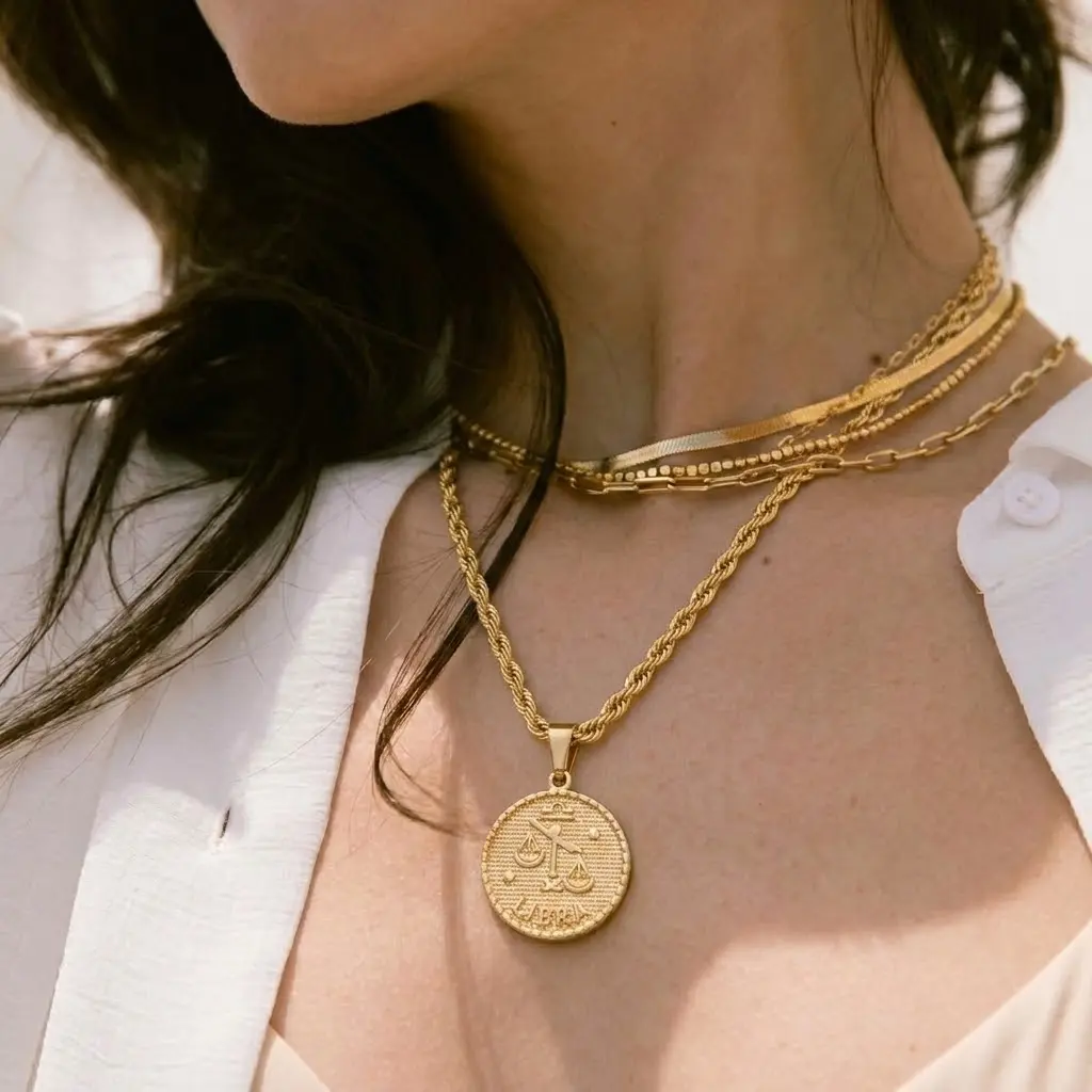 18K Gold Plated Zodiac Necklace for Women Men, Retro Coin Zodiac Sign Pendant Necklaces, Hypoallergenic & Anti-Tarnish, Adjustable Chain Horoscope Jewelry, Birthday Gifts for Her Him
