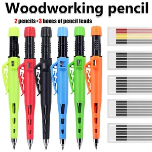 Professional 2.8mm Woodworking Mechanical Pencils Set, 2 Pens + 3 Lead Boxes,  for Deep Hole Marking/Engineering Drawings, Perfect for Architects/Carpenters/Hole Drilling Tool Users/A very exquisite writing tool