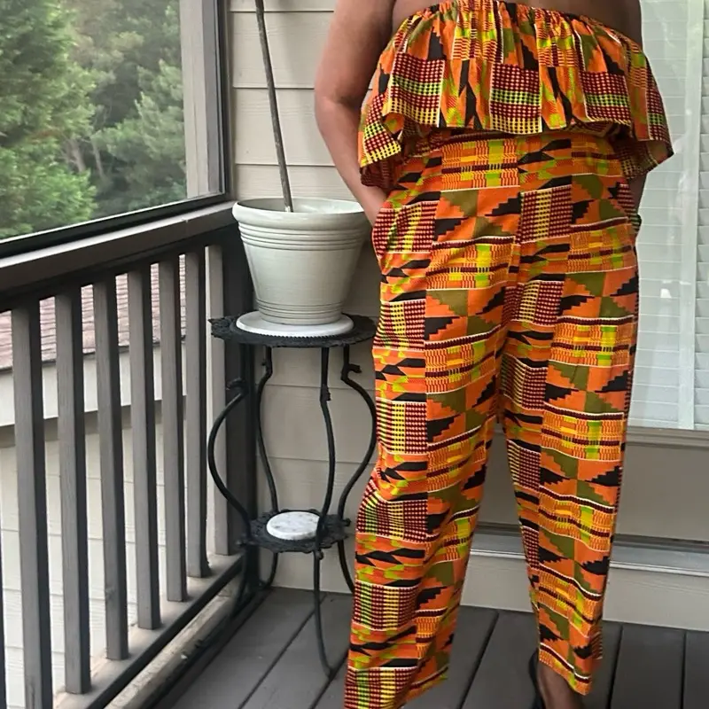 Kent Jumpsuit African Print - Off-Shoulder Design with Matching Headwrap for Stylish Wear