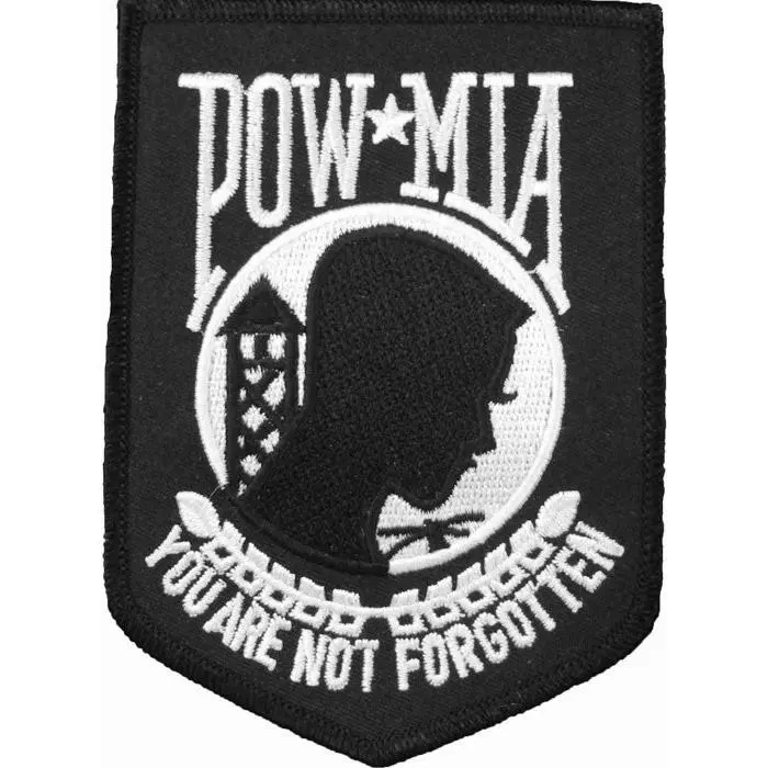 Black Military Embroidered Fabric Patch - POW-MIA Logo, Memorial Theme, "You Are Not Forgotten" Design