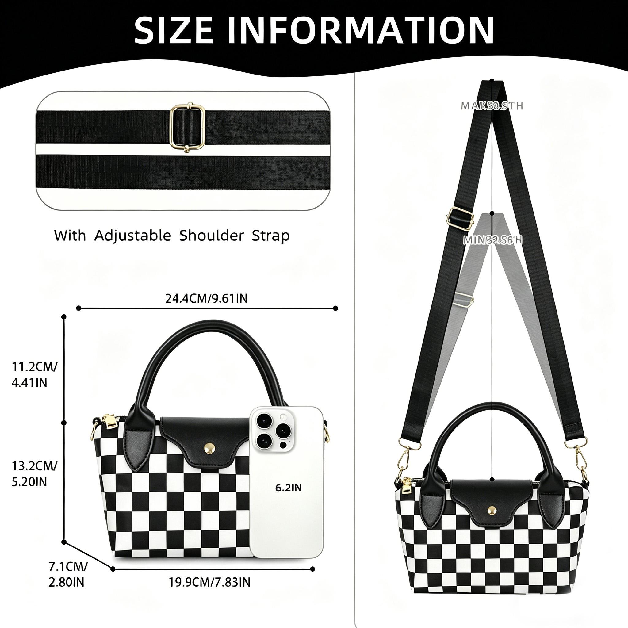 Fashionable Checkerboard Shoulder Bag – Minimalist Crossbody Purse with Detachable Strap & Smooth Zipper