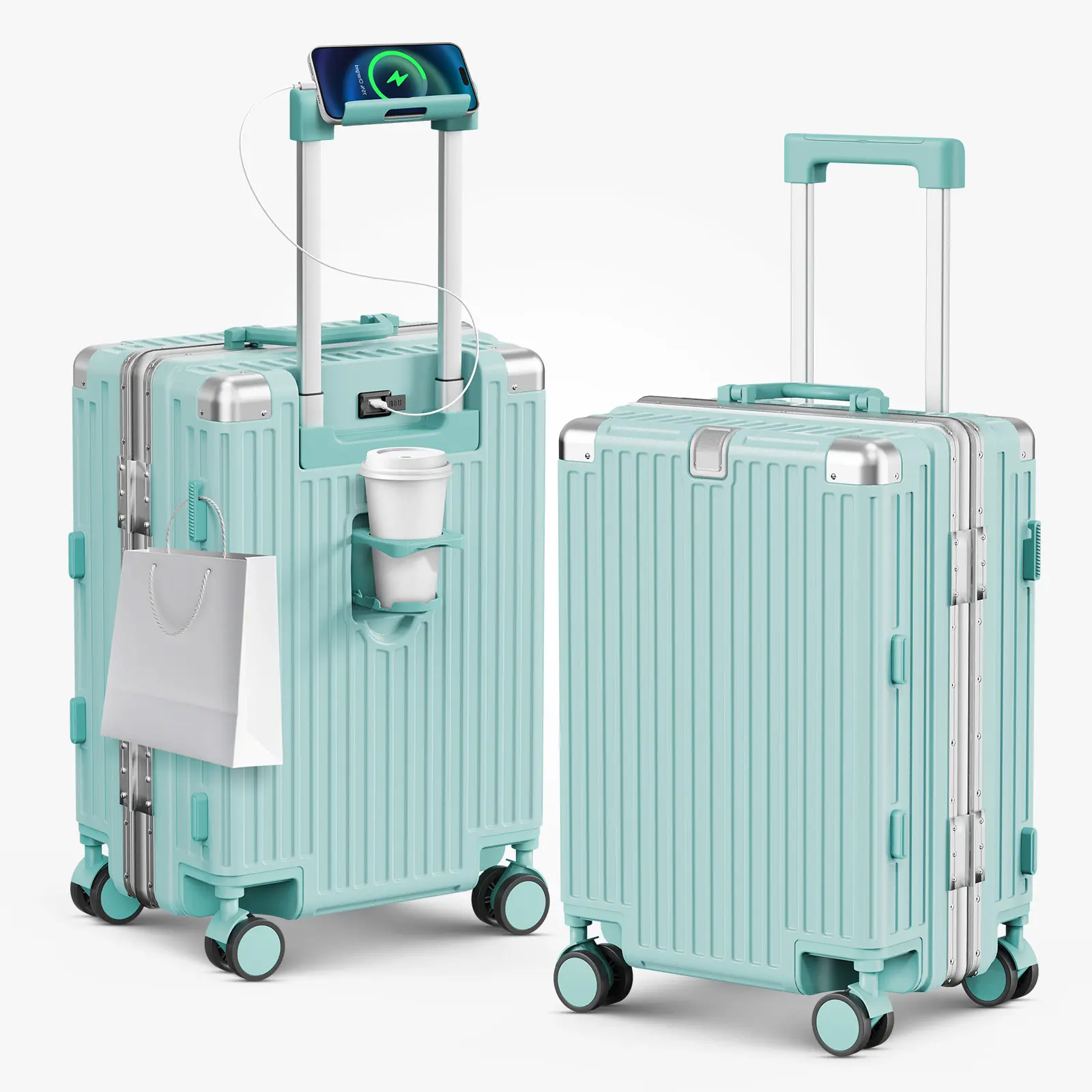 Carry On Luggage 20 Inch Aluminum Frame Suitcase, ABS+PC Hardside Travel Luggage with TSA Combination Lock, USB Charging Port, Side Bag Hook, 360 double Spinner Wheels, Organized Interior for Business summer Travel, College, Weekend Trips school season