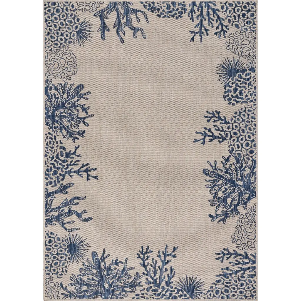 HomeRoots Seascape Area Rug, Navy Reef Border Rectangle 2x3 ft., Stain-Resistant Machine-Woven Indoor/Outdoor Tropical Vibe Scatter Rug, Seascape Area Rugs