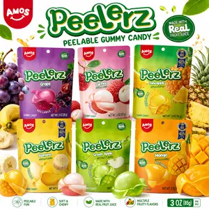 AMOS Peelerz Peelable Gummy Candy 3oz, Assorted Fruity Flavors, Soft Chewy Gummies Made with Real Fruit Juice, Fun Peelable Candy Snack