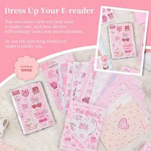 20PCS Inserts Cardstock Paper for E-Reader, and 10PCS Scrapbook Stickers for Clear Case, 6.9"x4.8" Funny Theme E-Reader Back Cover Insert Decorating Accessories for Paper White 11th-12th