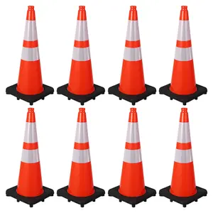 Garvee 8-Pack 28 Inch Traffic Safety Cones with Heavy Base & Reflective Collar - Orange Rubber Parking Cones for Construction, Road Work, Lot Control & Event Safety