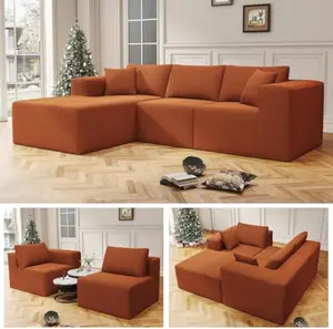 108" Cloud Sectional Couch with L-Shape Chaise 4 Seat Modern Modular Sofa with Deep Seat Upholstered Couches for Living Room Bedroom Sectional Boneless Couch with Pillows No Assembly Required Orange