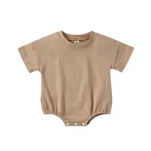 Baby Boy Girl Bubble Romper Infant Oversize Plain Crewneck T-Shirt Onesie Tops