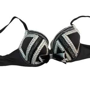 Rhinestone Custom Costume Bra in Black and White All Sizes Essential for Party & Themed Events Women's Costume Accessory