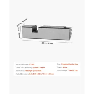 VEVOR Threading Machine Dies, 1/2-3/4 NPT Pipe Dies(4 Packs), Right-Handed HSS Pipe Threading Dies, Fit VEVOR Integrated Pipe Threading Machines