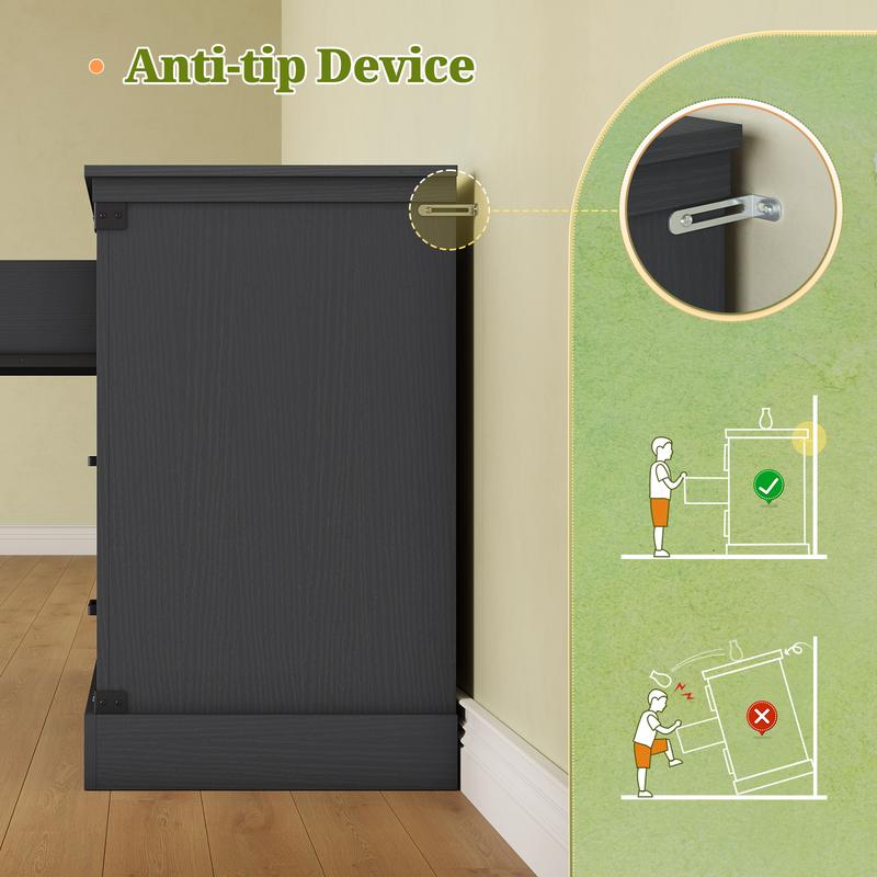 Hasuit Black Dresser for Bedroom, Wooden 55.1" Long Dressers Chest of Drawer, Farmhouse 7 Drawer Dresser with Thick Styling, Large Capacity Storage Cabinet Organizer, Wide Dressers for Bedroom Hallway