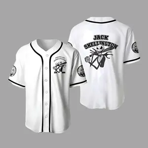 Nightmare Before Christmas jersey, Jack Skellington Cartoon Movie Character Halloween White Black Baseball Jersey Shirt, Horror Baseball Shirt, Baseball Jersey Shirt, Cartoon Movie Shirt