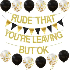 Funny Farewell Party Banner – Black and Gold Glitter Goodbye Decorations for Office, Coworker Going Away, Retirement, or Moving Party Supplies