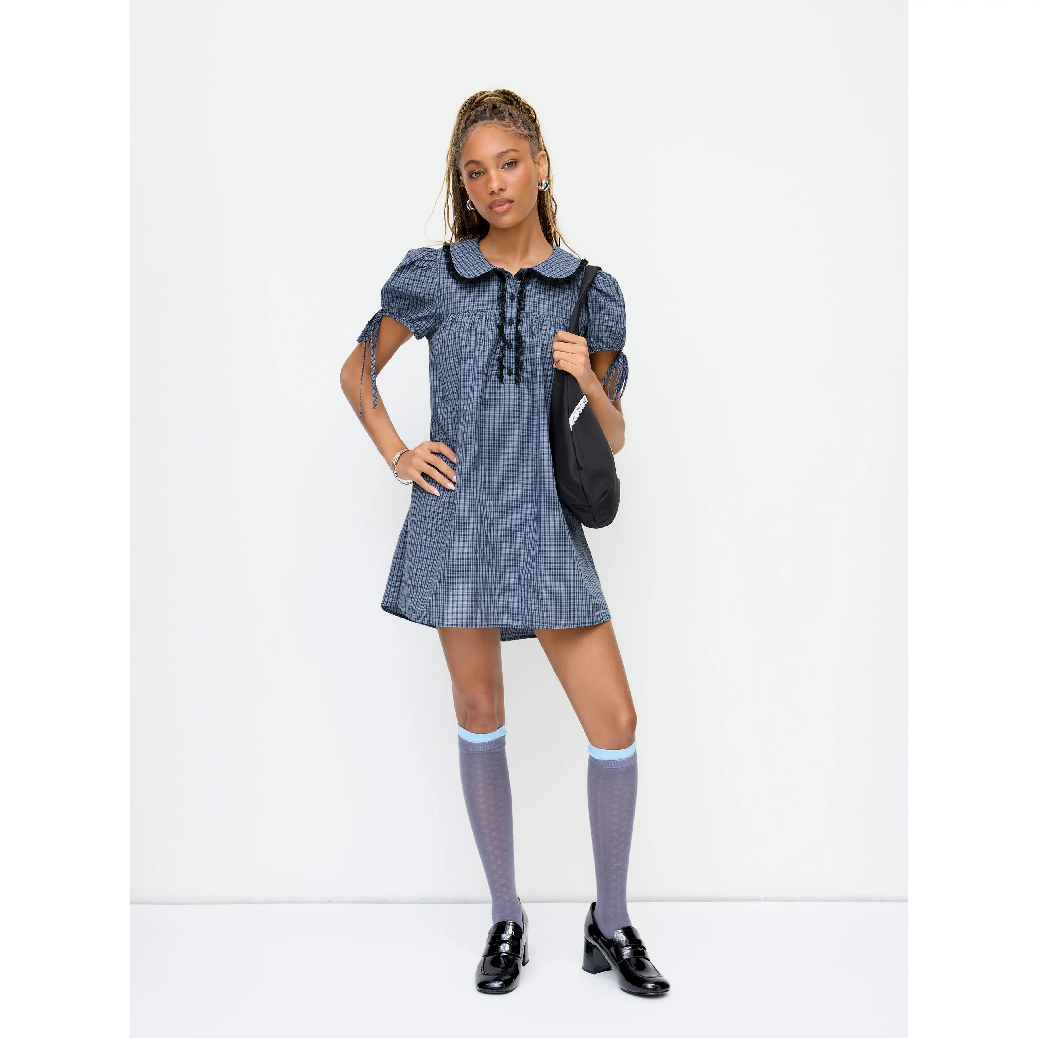 Cider Peter Pan Collar Plaid Lace Trim Puff Sleeve Knotted Mini Dress SwimWeek - TikTok Shop Cider Peter Pan Collar Plaid Lace Trim Puff Sleeve Knotted Mini Dress SwimWeek - TikTok Shop