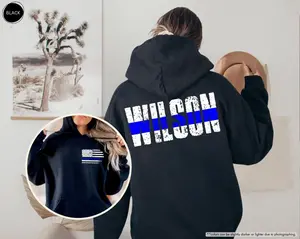 Custom Police Sweatshirt, Personalized Police Officer Gift, Thin Blue Line Hoodie, Police Wife, Girlfriend Gift, American Flag Sweater