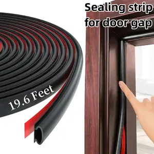 Rubber Weatherproof Door Seal Strip, D-Shaped Rubber Windproof Strips, Adhesive Door Sealing Tape Soundproof, Door Sealing Material (19.6 Feet)