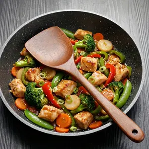 6pcs Natural Wood Kitchen Utensil Set with Ergonomic Handles - Heat-Resistant Spoons, Spatulas, Sieve - Ideal for Induction Cookers Wooden