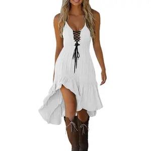 Strappy Asymmetrical Strap Dress Bohemian Style Halloween Cosplay Long Dress
