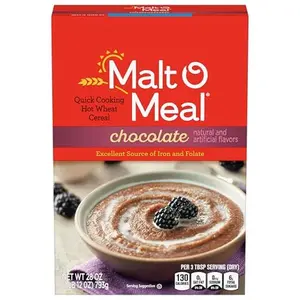 Malt-O-Meal Chocolate Hot Wheat Cereal, Instant Porridge with Folic Acid and Iron, Quick Breakfast Ready in Minutes, 28 OZ Box