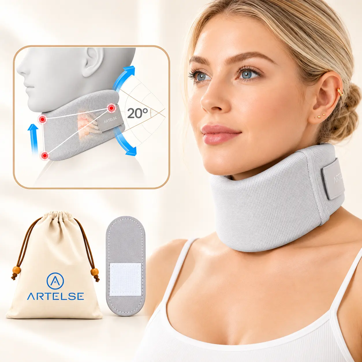 ARTELSE Ice Silk Neck Brace,Neck Brace Cervical Collar,Neck Support Brace for Sleeping Soft,Breathable Cervical Collar for Pain Relief/Posture Correction,Travel, Workers & Neck Injury Recovery for Women & Men
