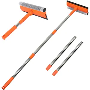 Professional Window Squeegee,2 in 1 Squeegee Window Cleaner with Long Stainless Steel Handle,Sponge Car Window Squeegee for Gas Station, Glass,Shower (Sponge Style)