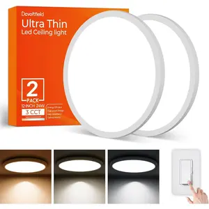 TRAIL RECKONING 2Pack 12Inch LED Flush Mount Ceiling Light Fixture,24W 2400LM,Dimmable CCT 3000K/4000K/5000K,Round Flat Panel Light for Bedroom,0.7Inch Thin Modern Low Profile Ceiling Lights for Hallway,Porch, Happy New Year Valentines Day  decorations