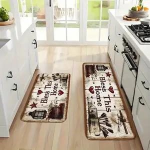 2pcs/3pcs, Rustic Farmhouse Kitchen Pattern Rug Set, Flannel Material, Comfortable Standing Running Rug, Kitchen Rug, Entrance Door Bathroom, Home, Office, Sink, Laundry Room, Home Decor, Room Decor, Spring Summer Decor, Holiday Decor