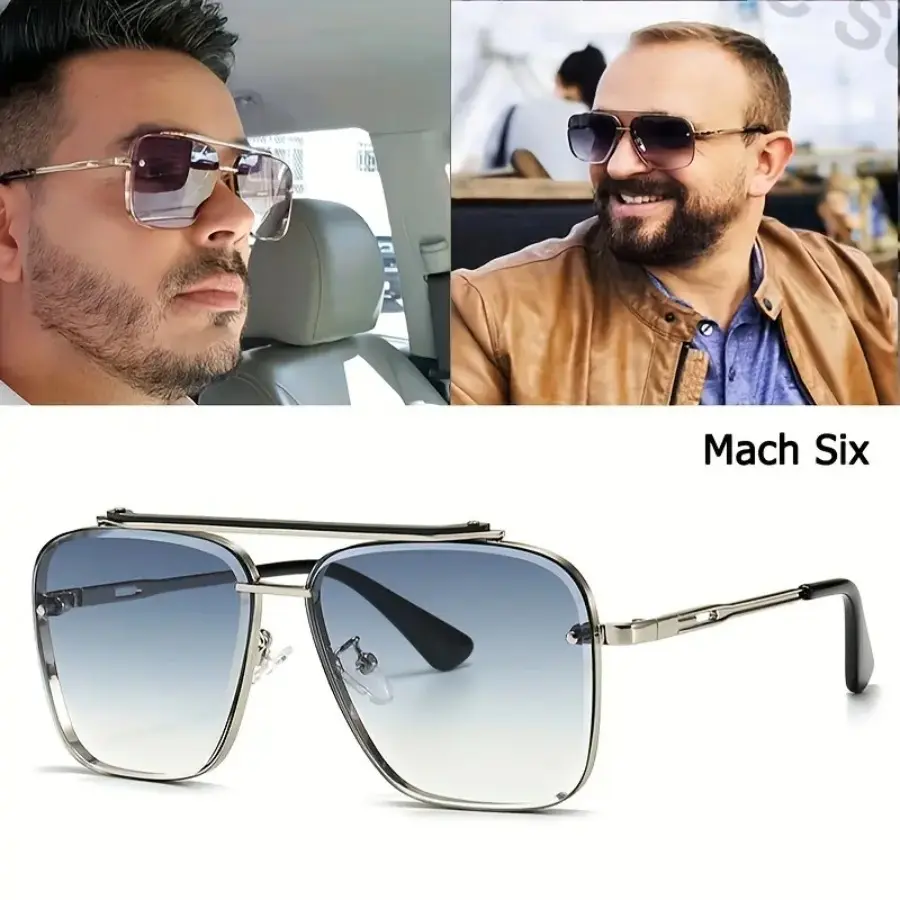 Retro Square Aviator Sunglasses for Adults, Polarized Gradient Lens Luxury Fashionable Frames Metal Vintage Eyewear, Durable Mach-Style UV400 Shield, Affordable Outfits Accessory, Ideal for Beach & Outdoor Driving, Fashionable Frames Sunglasses, Full Rim,