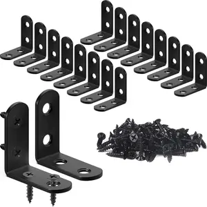 18 count L Bracket Corner Bracket,  Stainless Steel L Brackets for Shelves, Black Small Right Angle Bracket, Metal Corner Brace for  Furniture Cabinet Chair with 72 count Screws (1.57x1.57 in)