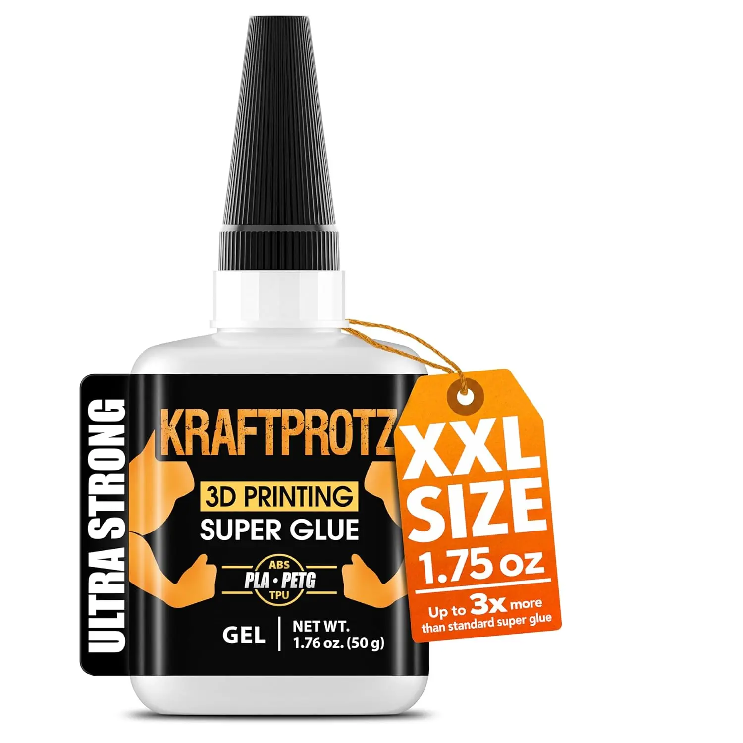 XXL 3D Printing Superglue Gel - 1.76 oz Thick, Anti-Clog Precision Tip, No-Drip, Heat-Durable Synthetic Adhesive for Polylactic Acid (PLA), ABS, ASA, PETG, TPU, Nylon Filaments, Layer Repair, Print Farms, Makers, Bonding