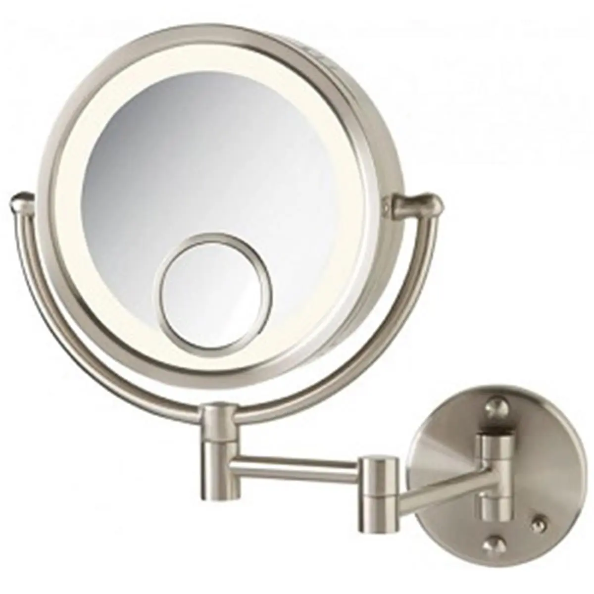 212 MAIN Round Wall Mount LED Makeup Mirror - Jerdon Style HL8515N 8.5 in. Halo Lighted Illuminated Border Bathroom Mirror with 1X-7X-15X Magnification, Nickel Finish, Illuminated Mirror