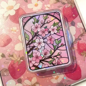 Sakura Cherry Blossom Stained Glass Phone Grip - Pink Floral Aesthetic Accessory - Kawaii Faux Glass Phone Stand - Unique Gift for Nature & Cottagecore Lovers
