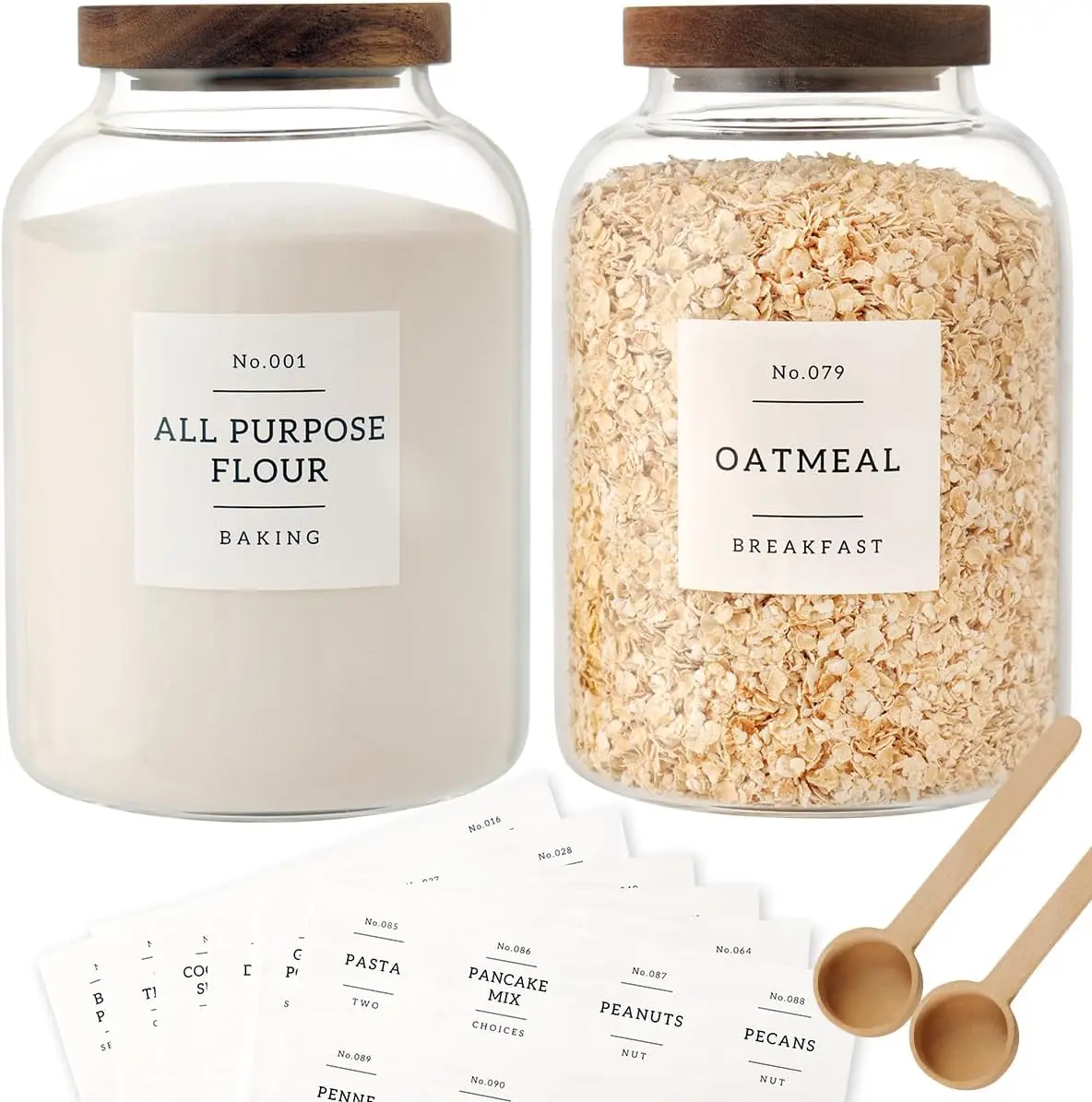 Set of 2, 8-liter large-capacity glass flour jars with lids, sealed glass storage jars, suitable for storing flour, rice, tea, spices, grains, eggs, coffee, honey, cereal, sugar, and oatmeal, a handy helper for kitchen storage and organization.