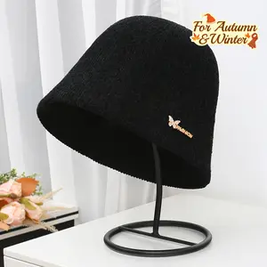 1pc Women'S Autumn and Winter Fashion Letter Bucket Hat, Dome Fisherman Hat, Solid Color Face Covering Small Bowl Hat, Internet Celebrity Hat, Suitable for Men and Women Casual Wear, No Brim Small Hat