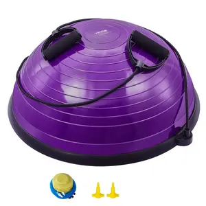 VEVOR Half Exercise Ball Trainer,  23 inch Balance Ball Trainer, 660lbs Stability Ball, Yoga Ball with Resistance Bands & Foot Pump, Strength Fitness Ball for Home Gym, Full Body Workout, Purple