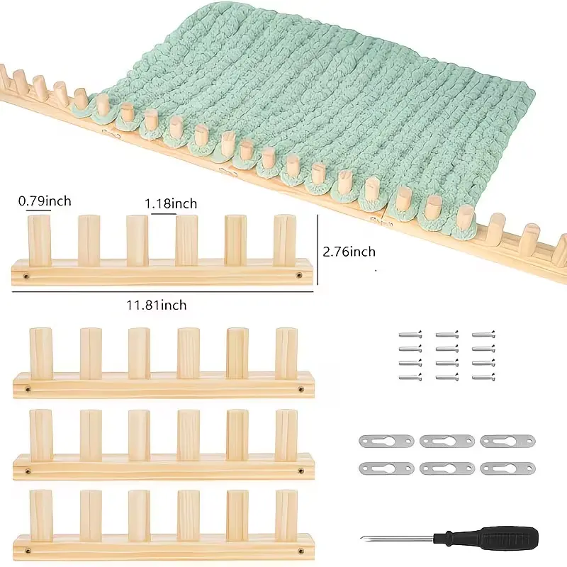 48in Wood Portable Craft Weaving Machine - 4 Weaving Frame Sets, Adjustable Extension Length, Beginner-Friendly Operation, Stress Relief for Teens, Fits Thick Blankets/Scarves, Includes Screwdriver & Nails for Installation