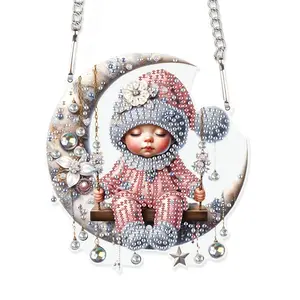Moon Swing Angel Design Pendant Kit, DIY Acrylic Special Shaped Diamond Art Hanging Window Pendant Ornament Studded Decor for Home Decoration and Gift