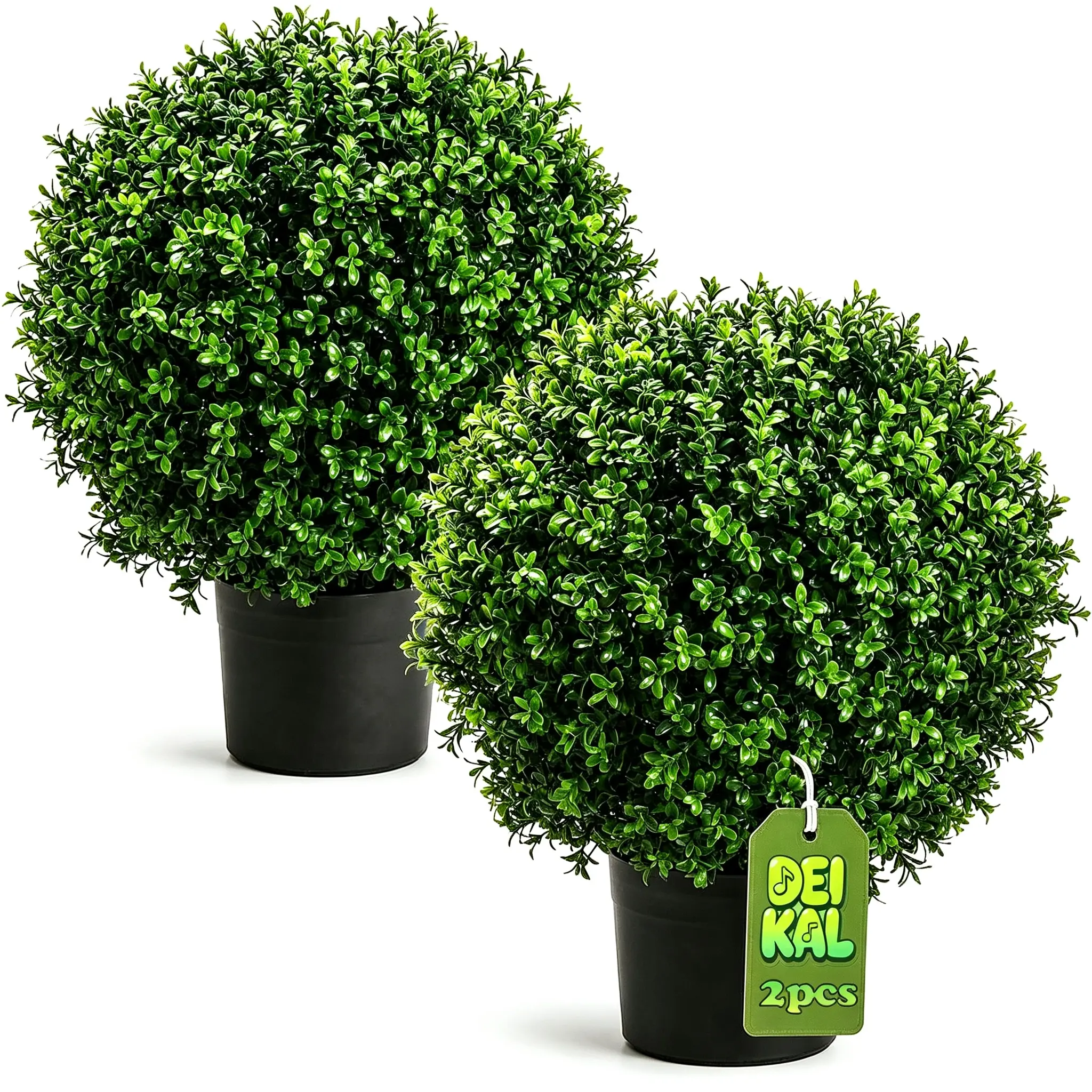 Set of 2 Artificial Boxwood Topiary Ball Trees, 24" Tall UV Protected Fake Bushes, Weather Resistant Artificial Shrubs for Indoor, Front Porch & Garden Outdoor Decor