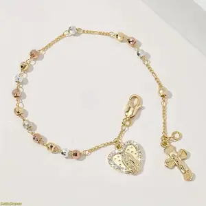 2026 Best-Selling Cross & Heart Bracelet—Featuring Micro-Set Tri-Color Octagonal Beads. This "Light Luxury" Gold Jewelry Piece is the Ultimate Gift for Mothers and Girlfriends—A Perfect Selection for Mother's Day.