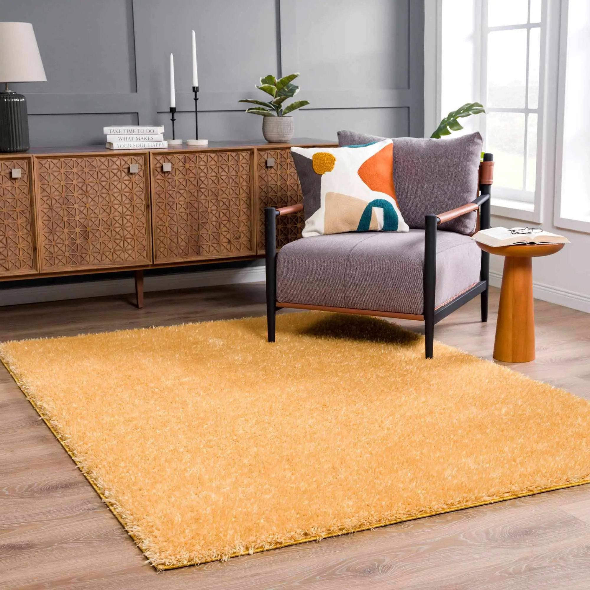 Faina Solid Gold Shag Washable Area Rug - Clearance Faina Solid Gold Shag Washable Area Rug - Clearance