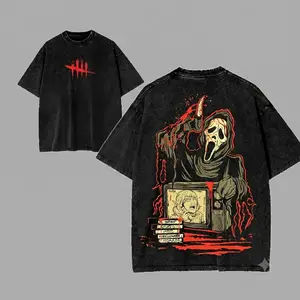 Ghost Face Dead by Daylight Horror Washed Tee – Cotton Menswear Top | Smooth Streetwear Prints for Man, Casual Classic Gaming Style
