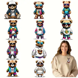 12-Piece Bear Transfer Stickers Set, Washable Heat-Transfer Vinyl Decals for DIY Projects, Clothing, T-Shirts, Masks, Jeans & Backpacks