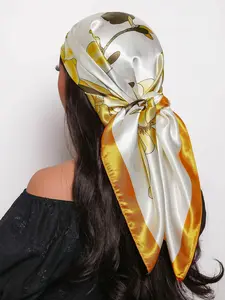 Women's Floral Print Square Scarf, Fashionable Soft Lightweight Scarf for All Seasons, Casual Versatile Scarf for Women, Boho Style Scarf